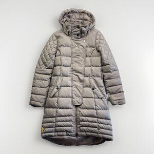 Lole Insulated Puffer Down Long Parka Winter Jacket Size XS Hooded Gray Read*